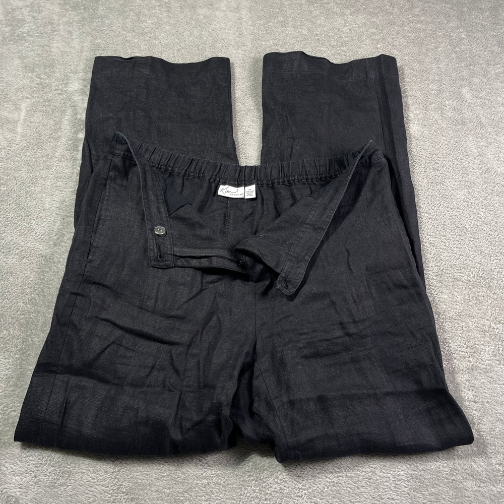 Kim Rogers Linen Pants Women's 10 Black Elastic Waist Casual Lightweight Summer